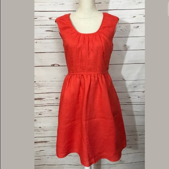 coral linen dress